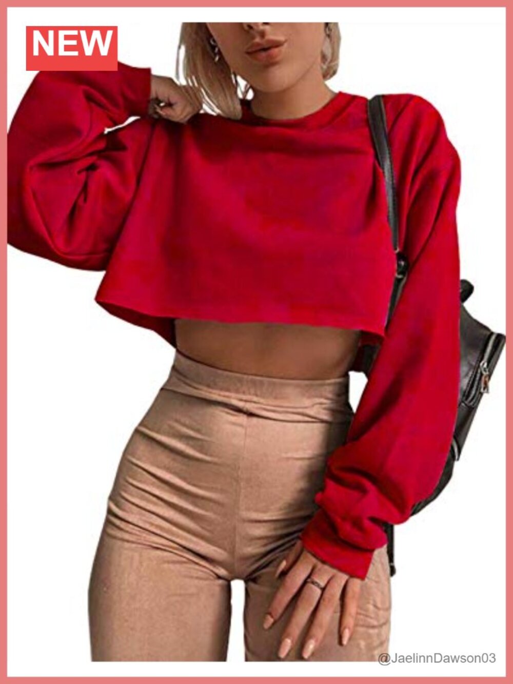 Women's Crewneck Long Sleeve Crop Top Loose Fit Pullover Sweatshirt